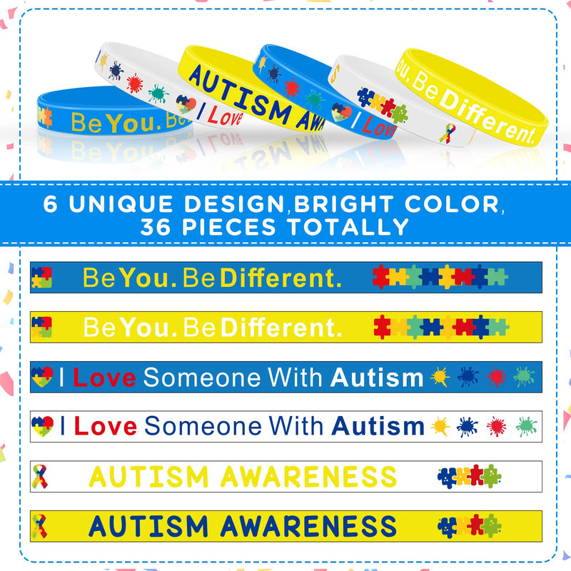 [Australia - AusPower] - Chivao 36 Packs Autism Awareness Wristbands Unisex Puzzle Pieces Silicone Bracelets Motivational Wristband Silicone with Inspirational Messages for Adult Woman Man Teens 