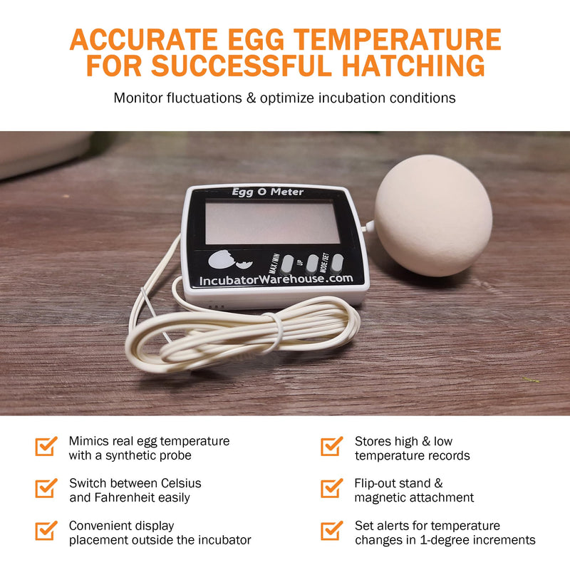 [Australia - AusPower] - Incubator Warehouse Egg-O-Meter - Large Digital Display Egg Thermometer with Min/Max Memory - Reads Celsius and Fahrenheit +/-1 