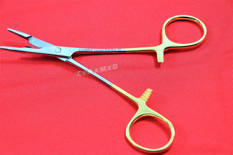 [Australia - AusPower] - Dental Instrument Olsen Hegar Needle Holder Premium German with Gold Rings Serrated 6.5" 16.5cm 1 Piece Cynamed 