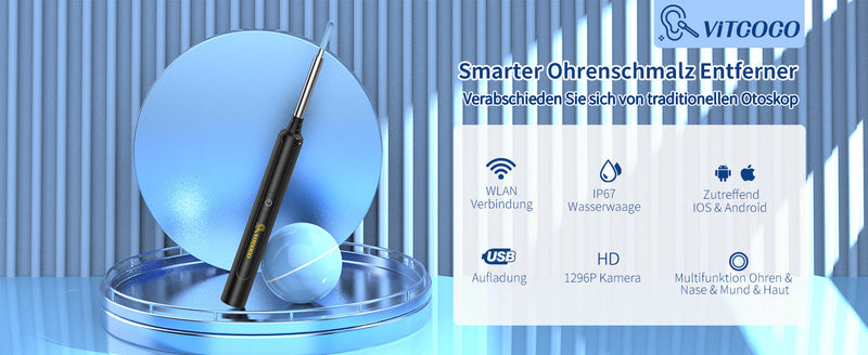 Ear Wax Remover, 1296P HD Otoscope, Ear Cleaner with Camera | 3.5 mm otoscope, IP67 waterproof, earvision app, 8 silicone attachments, compatible with Android smartphones