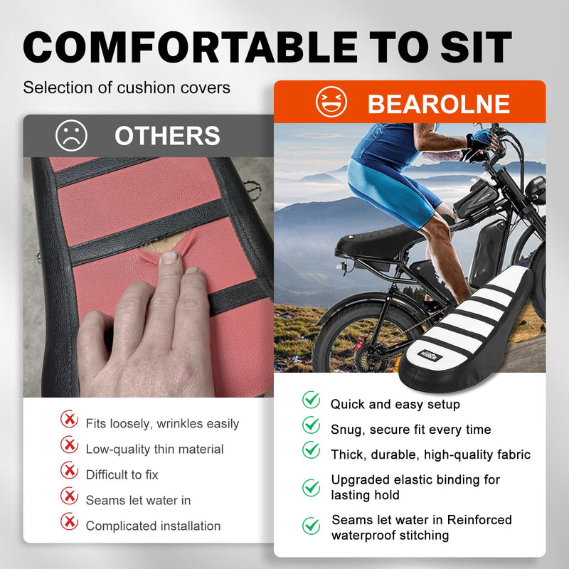 Ebike Seat Cover Upgraded for Ridstar Q20/Q20 pro EBikes Waterproof Non-Slip Seat Cover with Elastic Strap Seat Covers for Electric Dirt Bike (White with Black Ribs) White with Black Ribs