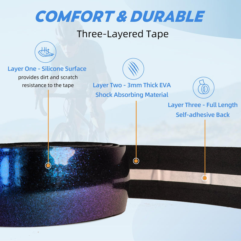 Road Bike Handlebar Tapes, Mirage Purple Bicycle Bar Tape with High Stain Resistance Silicone Surface, Shock Absorbing EVA Bike Grip Tapes for Handlebar (Set of 2, Purple)