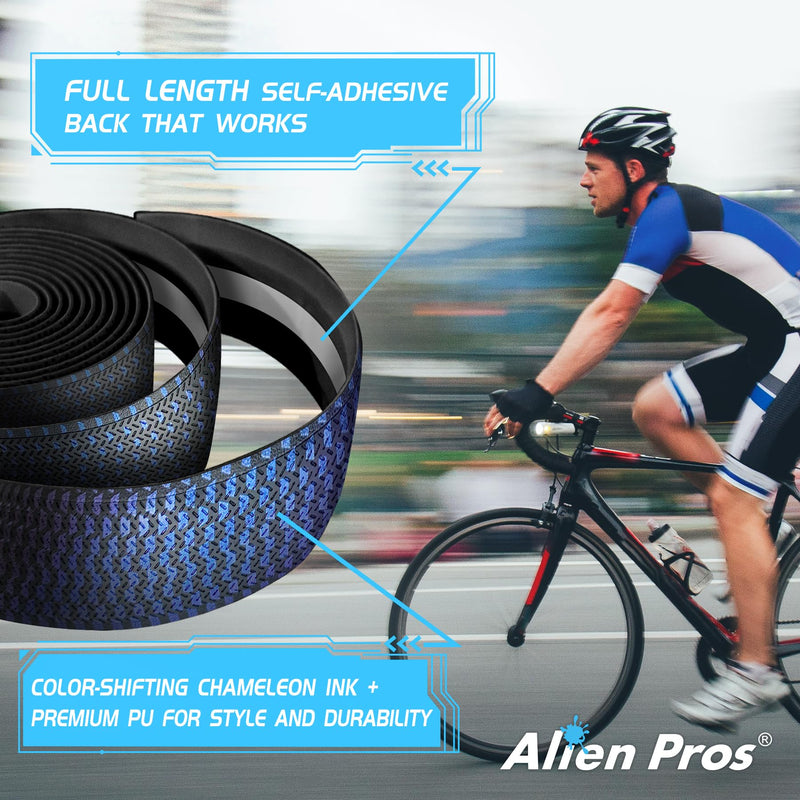 ALIEN PROS Set of 4 Blue & Purple Chameleon Bike Handlebar Tape - Elevate Your Ride with Stylish, Comfortable, and Color-Shifting PU Tape for Enhanced Grip with These Bicycle Handle bar Tape