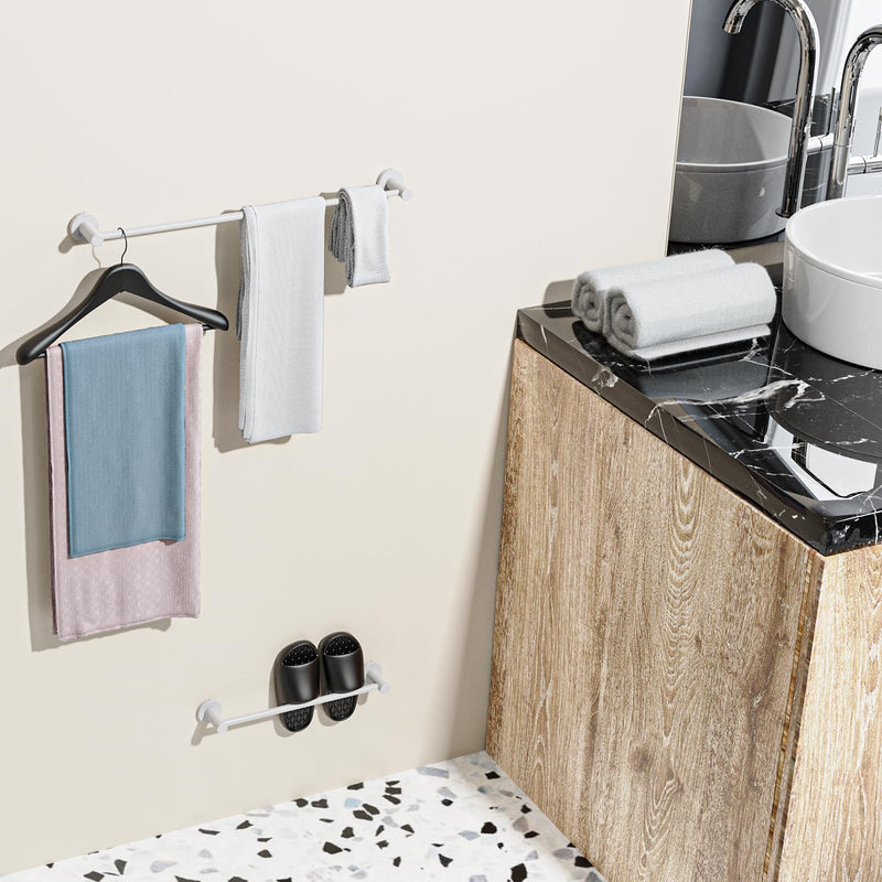 Adjustable Single Bath Towel Bar 16 to 27.6 Inch, ZUEXT Oil Rubbed White Stainless Steel Towel Holder Hanger,Expandable Wall Mount Towel Rail for Bathroom Kitchen,1" Tube Towel Rail Racks w/Hooks White Single Towel Bar 1