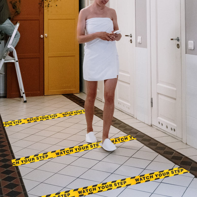 Huakaile Watch Your Step Caution Tape 1.97in x 16.4Ft, Non Skid Tape Yellow Black Waterproof, Anti-Slip High Traction Safety Grip Tape for Stairs Steps Ladder, Indoor Outdoor Treads (A) A