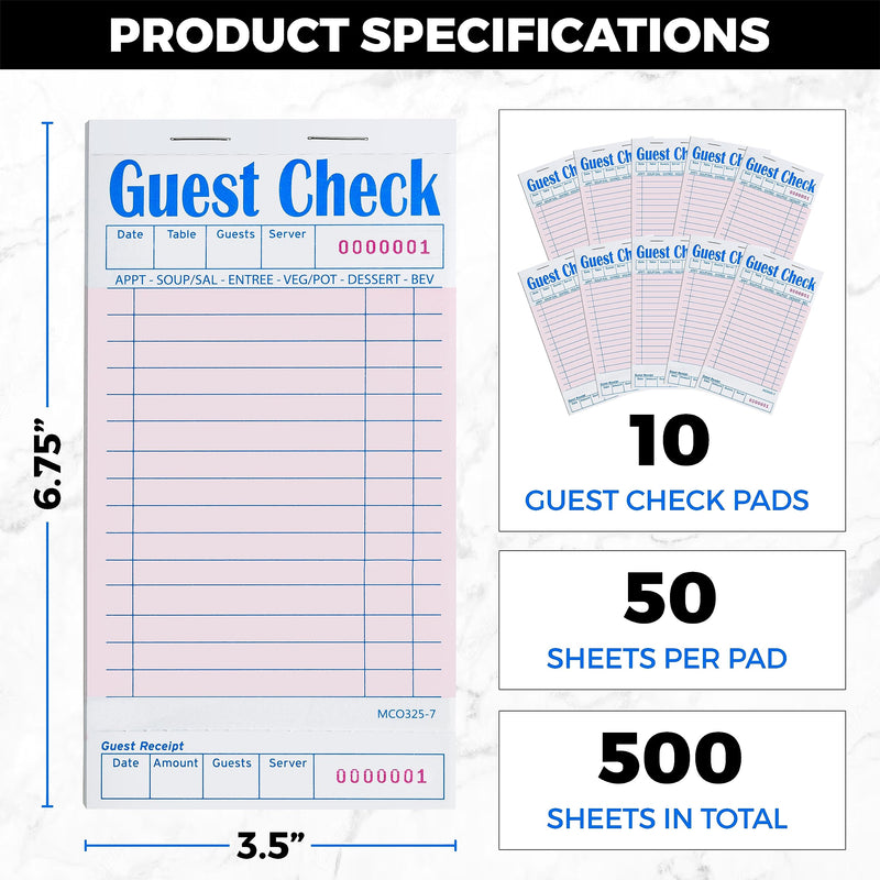 [Australia - AusPower] - Guest Checks for Restaurants - 10 Pads with 50 Sheets Each | Perforated, Pink Check Design with Bottom Thank you Receipt | Order Ticket Ideal for Bar, Cafe, and Restaurant (Pink) 