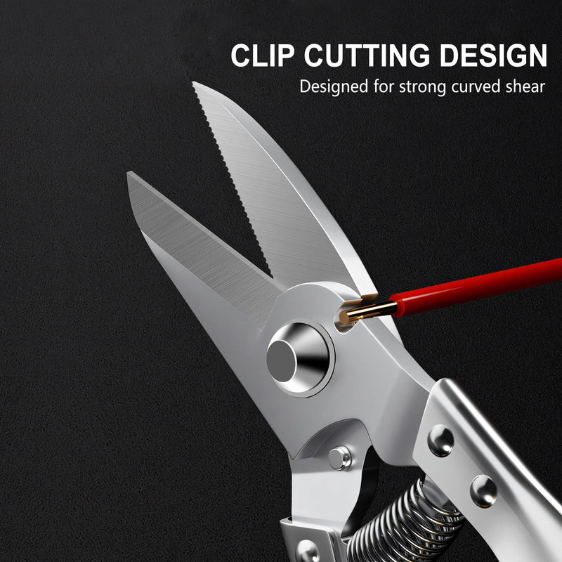 [Australia - AusPower] - Heavy Duty Scissors, Cardboard Scissors, with Finely Serrated High Carbon Stainless Steel Blades- easy Cuts Electrical Cable Notch, Gardening Pruning, Leather, Solid Copper Wire, Insulated Cable, etc 