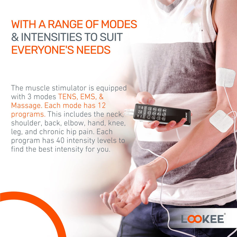 LOOKEE 4-Channel TENS Unit & EMS Muscle Stimulator – Drug-Free Pain Relief, Rechargeable TENS Machine with 36 Modes & 40 Intensity Levels for Back, Shoulder, Knee, and Nerve Pain Therapy