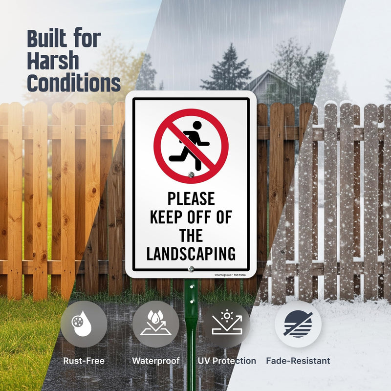 SmartSign 10 x 7 inch “Please Keep Off Of The Landscaping” LawnPuppy Yard Sign and 18 inch Stake Kit, 40 mil Laminated Rustproof Aluminum, Red, Black and White, Set of 1 7" x 10" Aluminum Sign + Stake