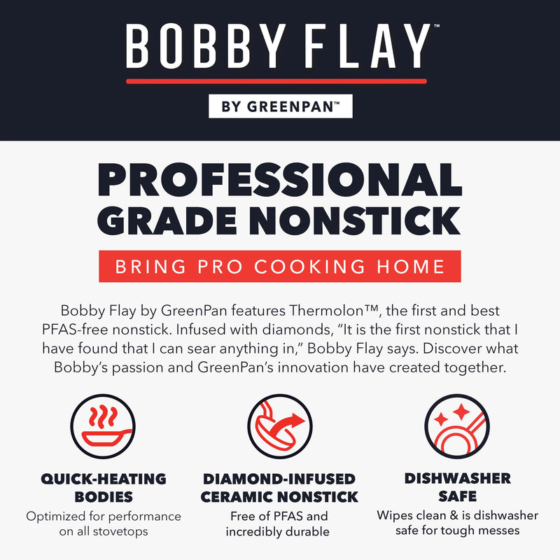 GreenPan x Bobby Flay 8" Nonstick Frying Pan Skillet, PFAS-Free Diamond Ceramic, Induction Suitable, Stay-Cool Silicone Handle, Easy Clean Dishwasher & Oven Safe, Egg & Omelet Pan, Black 8" Frying Pan Skillet