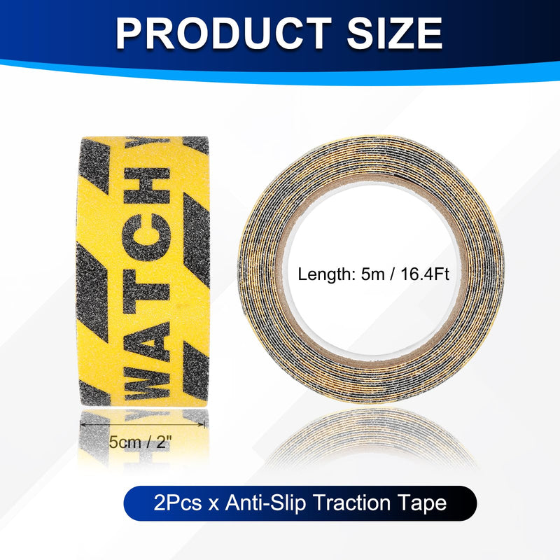 PATIKIL 2Pcs Frosted Non-Slip Tape - 16.4 ft x 2 Inch, Heavy Duty Anti Slip Grip Safety Watch Your Step Tape High Adhesion & Waterproof, Suit for - Outdoor/Stairs, Yellow Black