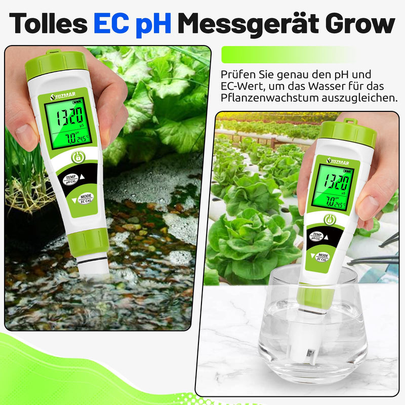 [Australia - AusPower] - UIUZMAR Pool pH Meter Water, pH EC Meter Grow, Digital pH EC PPM Temperature Tester with pH 7.0 Calibration Solution for Pool, Hot Tub, Hydroponics, Drinking Water, Aquarium, Beer Making pH EC meter with solution 