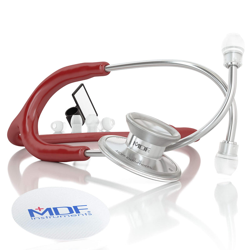 [Australia - AusPower] - MDF Instruments Acoustica Lightweight Stethoscope for Doctors, Nurses, Students, Silver/Burgundy tube + MDF LUMiNiX Illuminator Medical Professional Diagnostic Penlight 