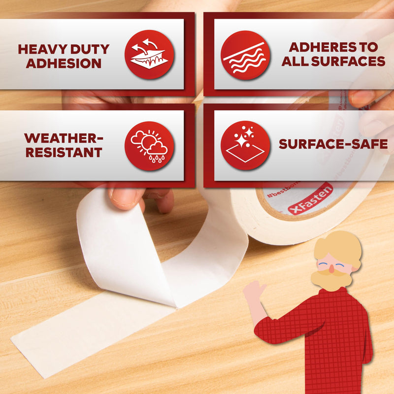 XFasten Tear-by-Hand Double Sided Tape, 3/4-Inch by 20-Yards (3-Pack), Easy Tear for DIY Crafts, Woodworking and Carpet Installation