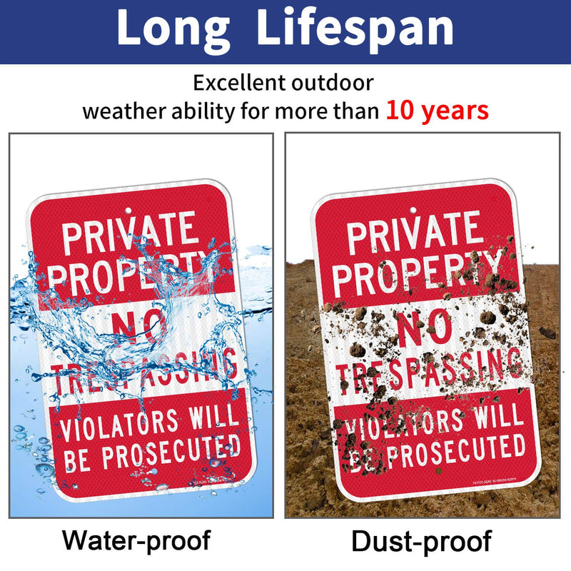 [Australia - AusPower] - (2 Pack) Private Property No Trespassing Sign, Violators Will Be Prosecuted, 18 x 12 Engineer Grade Reflective Sheeting Rust Free Aluminum, Weather Resistant, Waterproof, Easy to Mount 