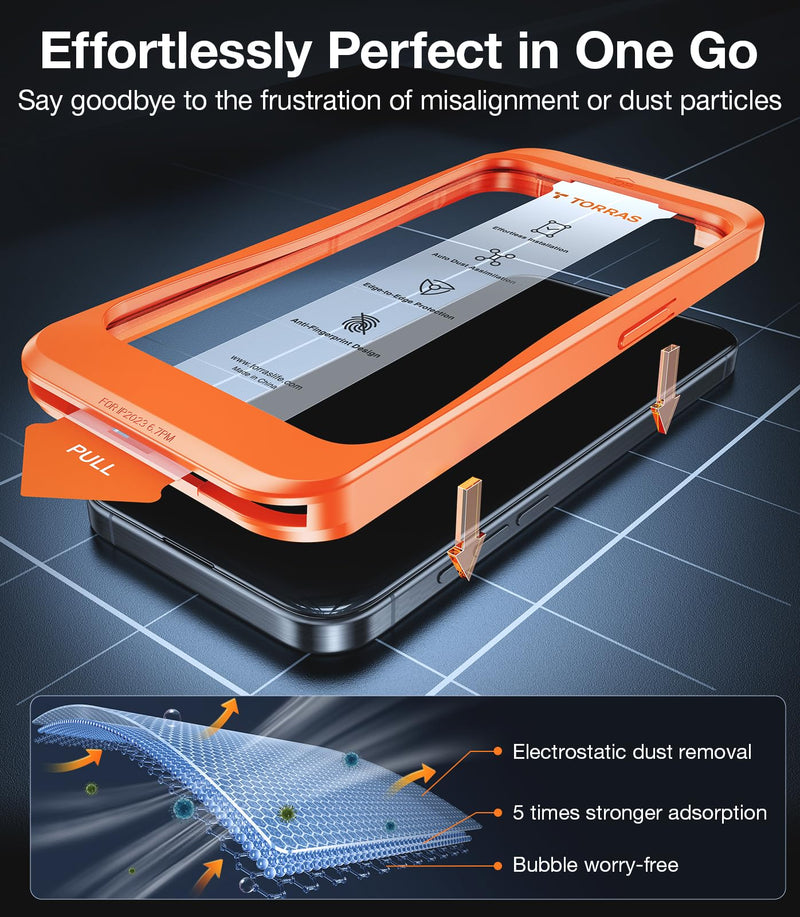 [Australia - AusPower] - TORRAS Top-Notch Diamond Shield for iPhone 15 Pro Max Screen Protector [ 9H+ Military-Grade Protection] Unbreakable Shatterproof Tempered Glass for iPhone 15 ProMax Full Coverage Screen Protector, iPhone 15 Pro Max（6.7 inch） 