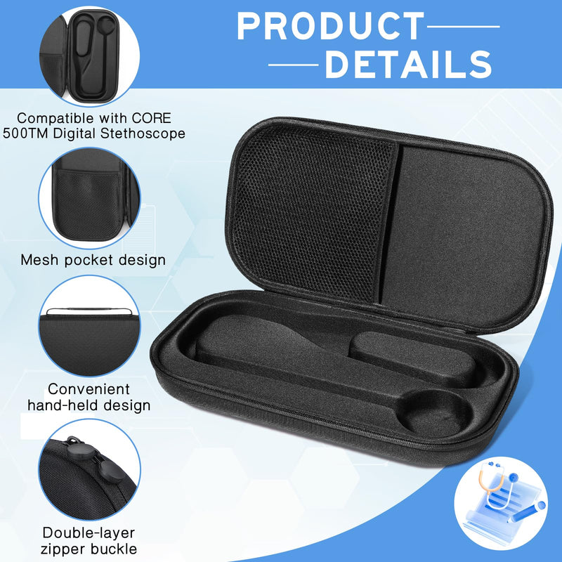 [Australia - AusPower] - 1 Pack Digital Stethoscope Case 14.4 * 7.87 * 2.28 Inch Compatible with Digital or Cardiology Stethoscope Large Portable Protective Carrying Case Extra Pocket for Doctor & Nurse(Black) Black 