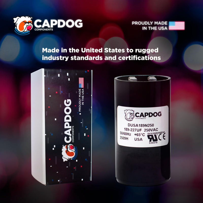 [Australia - AusPower] - Capdog USA Made 189-227uf MFD 110/125/250 VAC Motor Start Capacitor Replacement for 2MET7 44ZU52 11051 11951 CAP-189-250 and More 