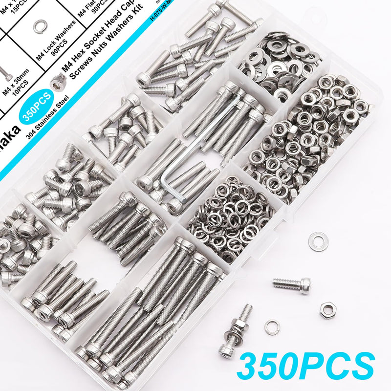 [Australia - AusPower] - 350PCS M4 x 6/8/12/16/20/25/30mm Hex Socket Head Cap Screws Bolts Nuts Washers Assortment Kit + 1260PCS Black M4 Screw Kit, 6-40mm Button Head Screws and Socket Head Screws 