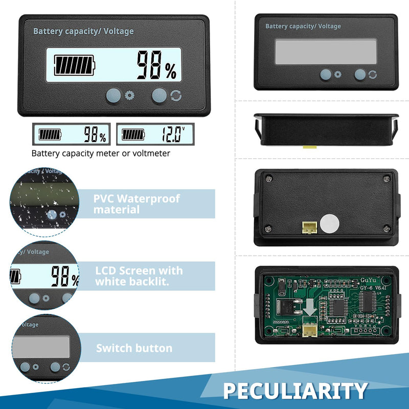 [Australia - AusPower] - VooGenzek Battery Capacity Voltmeter Monitor, Universal Lead Acid Lithium Battery Status Display Tester Voltmeter Monitor, LCD Display, DC 12V - 72V Battery Meter (White Light) White 2 Knöpfe 