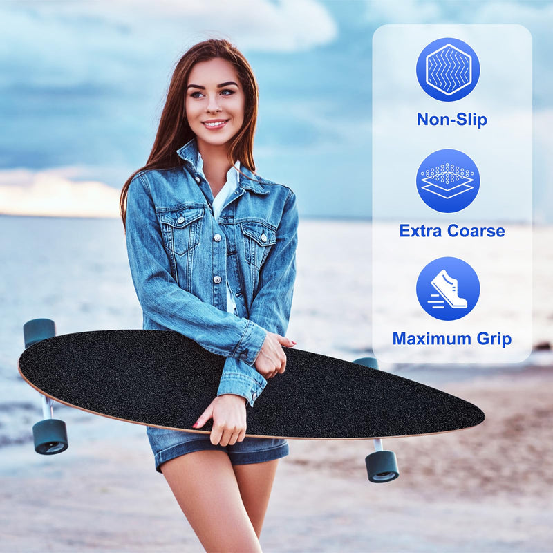 6 Pcs Skateboard Grip Tape, 33" x 9" Black Grip Tape for Skateboard, No Air Bubbles Skateboard Tape Skateboard Griptape, Scooter Grip Tape Sandpaper for Stairs Pedal Wheelchair Steps