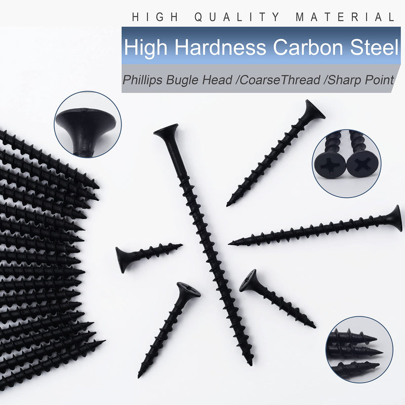 [Australia - AusPower] - High Hardness Drywall Screws Assortment Kit, 166 pcs, Coarse Thread, Phillips Drive, Black Wood Screws, Screws Assortment, Screws Set, 6 Sizes (3”,2”,1-1/2”,1-1/4”,1”,3/4”) 