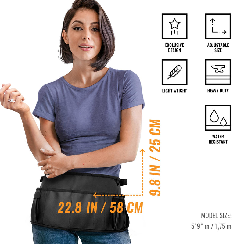 Under NY Sky Salon Waist Apron - Vegan Leather - 9 Pockets, 3 Loops - Hair Cut Holster for Tool Storage, Shears, Brush, Trimmer - Belt Pouch - Hair Stylist, Makeup Artist, Barber, Cosmetology - Black Waist Apron Black