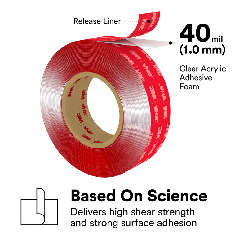 3M VHB Heavy Duty Mounting Tape 4910 Clear, 3/4 in x 15 yd, 40.0 mil (Pack of 1)
