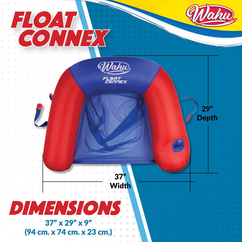 [Australia - AusPower] - WAHU Float Connex Aqua Pool Seat with Connex Clips, Cupholder, and Inflate Valve, Inflatable Pool Float Chair for Adults and Kids Ages 8+, Blue/Red 