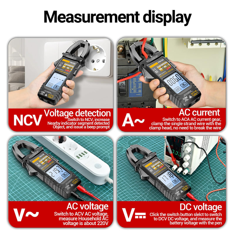 [Australia - AusPower] - PN109 Clamp Meter Current Tester 4000 Counts Backlit Multimeter For Resistance Diode Testing Red 