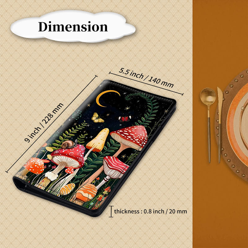 [Australia - AusPower] - Server Books 2nd Gen, 5x9 Waitress Book Server Wallet with Expandable/Zipper Pockets, Cute Serving Book Server Note Pads Holder Restaurant Guest Check Presenter, Butterfly and Mushroom Butterflies and Mushroom 9 Inches Tall 