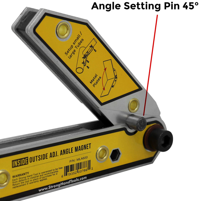 Strong Hand Tools Adjustable Angle Magnetic Square, Angle 30°-270°, Inside/Outside Magnets, Angle Setting Pin, Mag. Pull Force 26 lbs, Welding Square, "4.7", MLA450, Strong Hand Tools 4.7"