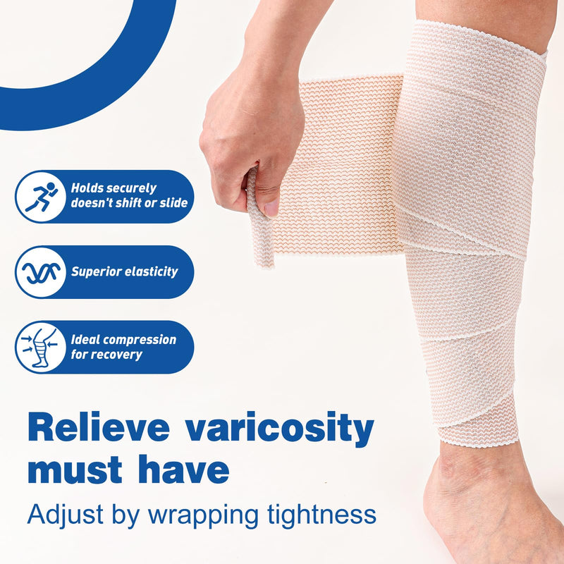 AZEN 5 Pack Premium Elastic Bandage Wrap 6 Inch, Lymphedema Wraps for Legs, Latex-Free Compression Wrap Bandage for Legs, Ankle, Knee, Body, Tummy