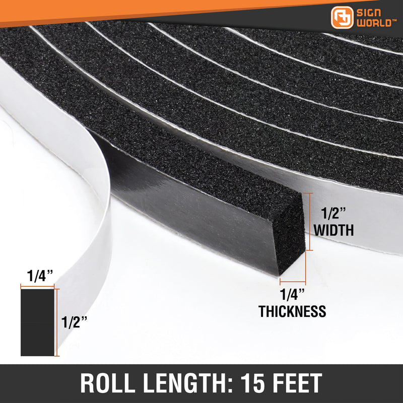 1/4in x 1/2in Weather Stripping Foam Insulation Tape, Doors, Windows, Sliding Door, A/C, Soundproofing, Draft Stopper, Shock Absorption (1/4" T x 1/2" W x 15 Ft L) 1/4" T x 1/2" W