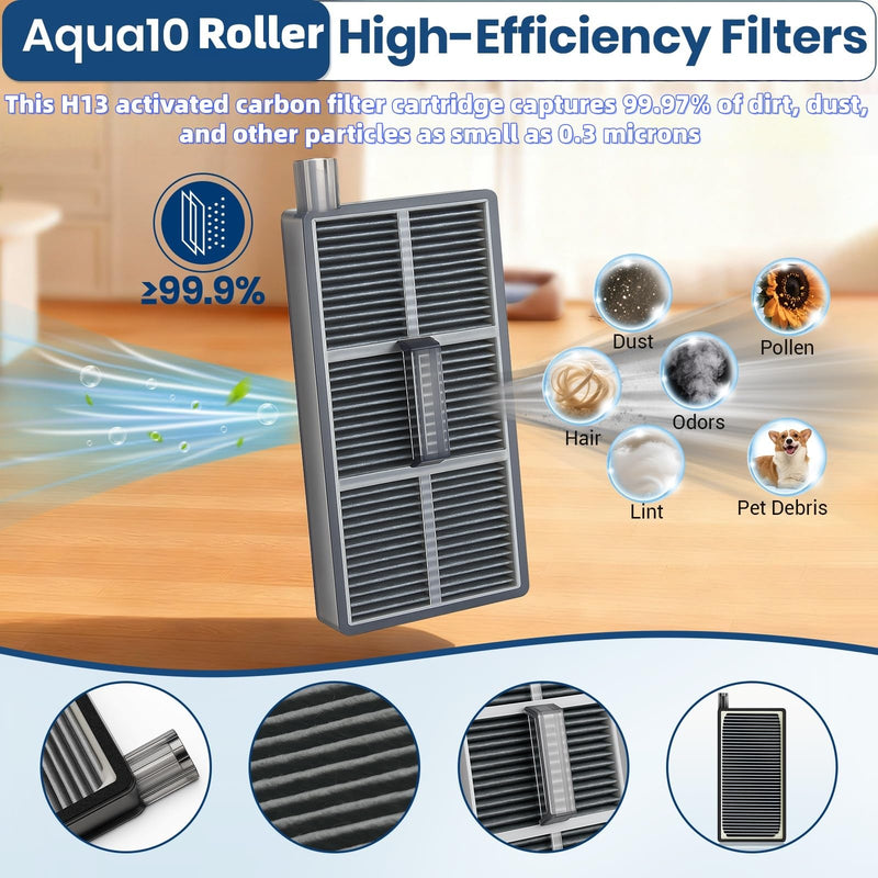 [Australia - AusPower] - 22 Pack Aqua10 Ultra Roller Accessories Kit for Aqua10 Roller/Aqua10 Ultra Roller Replacement Parts,2 Main Brush 2 Mopping Brushes 4 Hepa Filters 6 Side Brush 6 Vacuum Bags Aqua10 Roller Parts 