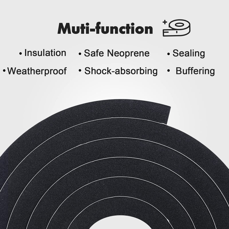 Weather Stripping Door Seal, 1/2 Inch W X 1/16 Inch T Adhesive Foam Tape, Window Door Draught Excluder Air Conditioner Gasket Foam Tape, Total Length 33 Feet (1 Roll) 1/2in* 1/16in * 33FT Black Foam Tape White Backing Film