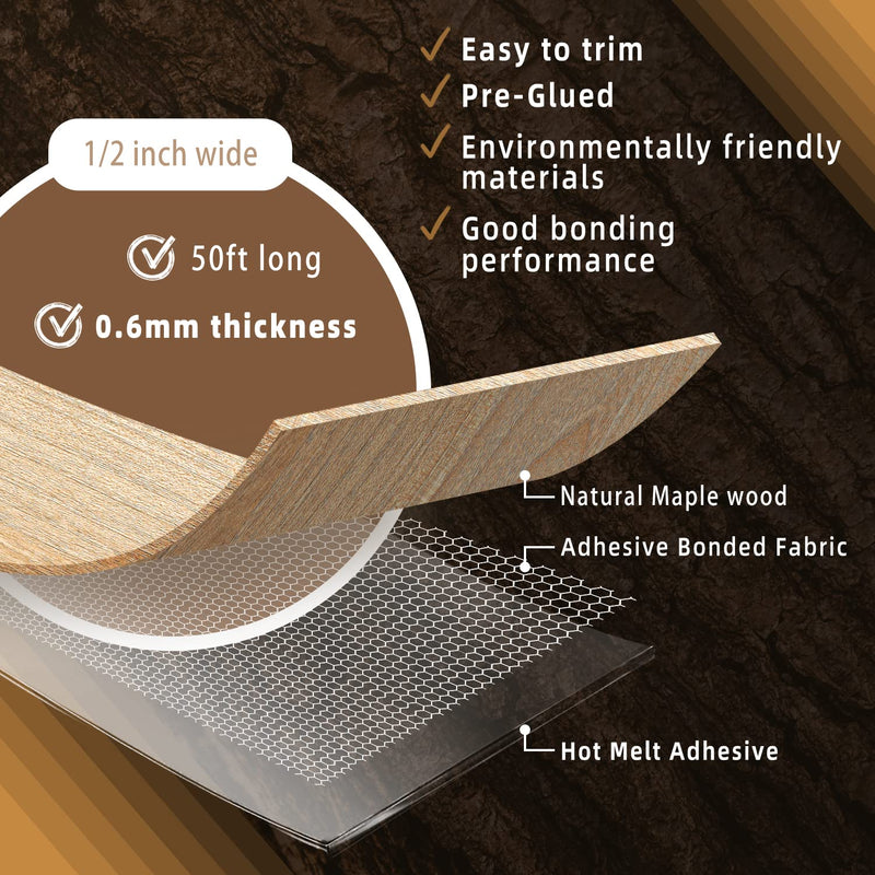 GSCIT Club Maple Edge Banding, 1/2 Inch x 50ft Pre-glued Flexible Wood Veneer Tape for Cabinet Repair and Furniture Restoration 1/2"x 50ft