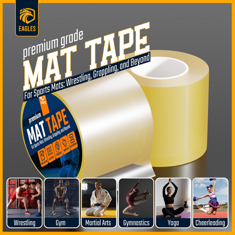 Clear Mat Tape for Wrestling Grappling Gymnastics Jiu Jitsu MMA Floor | Exercise Roll Out Mats Foam Tiles | Home Mats & Gym Floor Tape (1, 4 Inch) 1