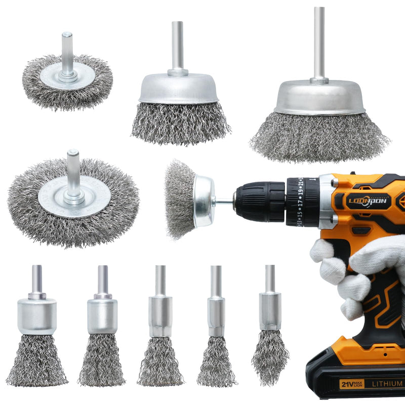 [Australia - AusPower] - 9 Pcs Wire Wheel Brush Set for Drill,Stainless Steel Wire Cup Wheel with 1/4 Inch Shank for Rust Removal, Corrosion and Scrub Surfaces 9PCS 