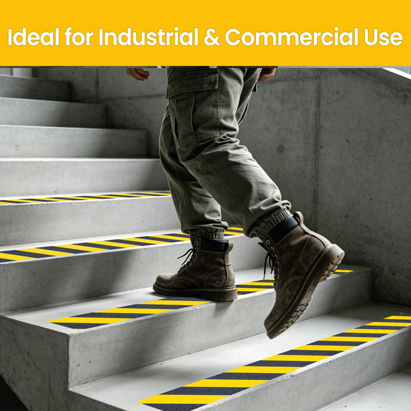 Anti Slip Tape, 4 Inch x 42 Ft Grip Tape for Stairs Outdoor/Indoor, Waterproof Non Skid Roll for Stair Treads Non Slip, High Traction Friction Abrasive Adhesive Stair Steps, Caution Yellow/Black 4" x 42'