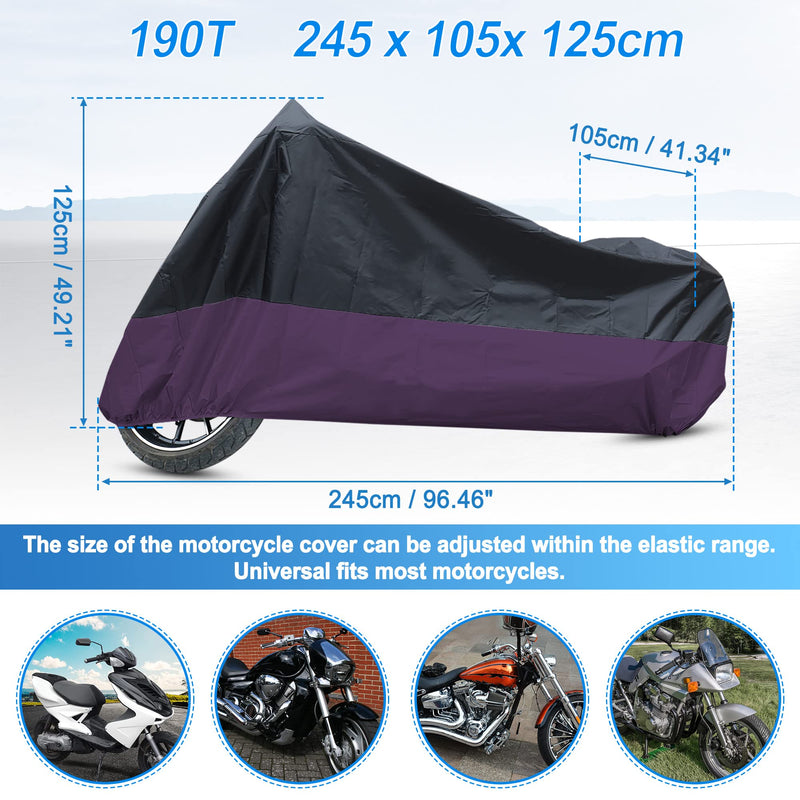 uxcell Motorcycle Cover Bike All Season Waterproof Dustproof Protective Outdoor Motorbike Rain Cover 190T XL Black Purple for Harley Davidson Sportster 883 1200 Dyna Touring