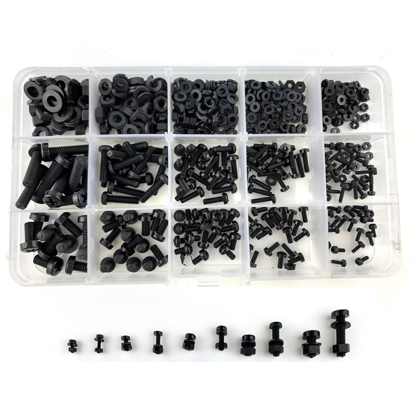 [Australia - AusPower] - Readytosky M2 M2.5 M3 M4 M5 Nylon Screws Metric Machine Pan Round Head Plastic Screw Nut Bolt Assortment Kit with Screws Organizer Box(510PCS) 