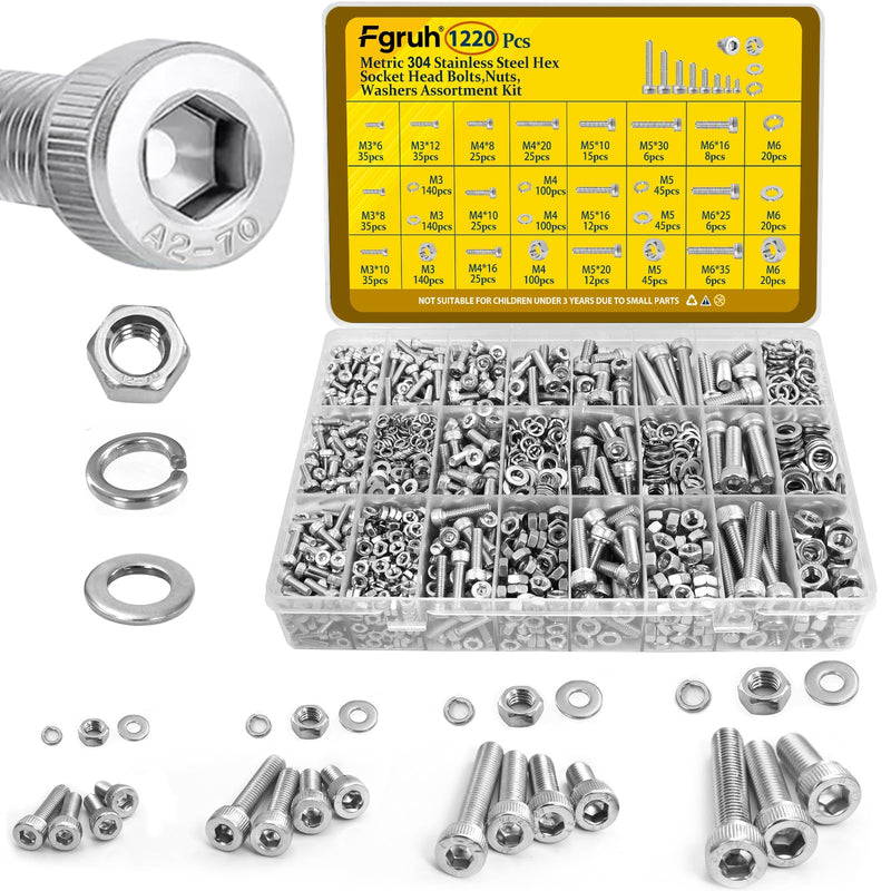 [Australia - AusPower] - 1220PCS M3 M4 M5 M6 Metric Hex Socket Head Screws Assortment Kit & 225PCS Metric M4 M5 M6 Machine Screws Assortment Kit Silver 