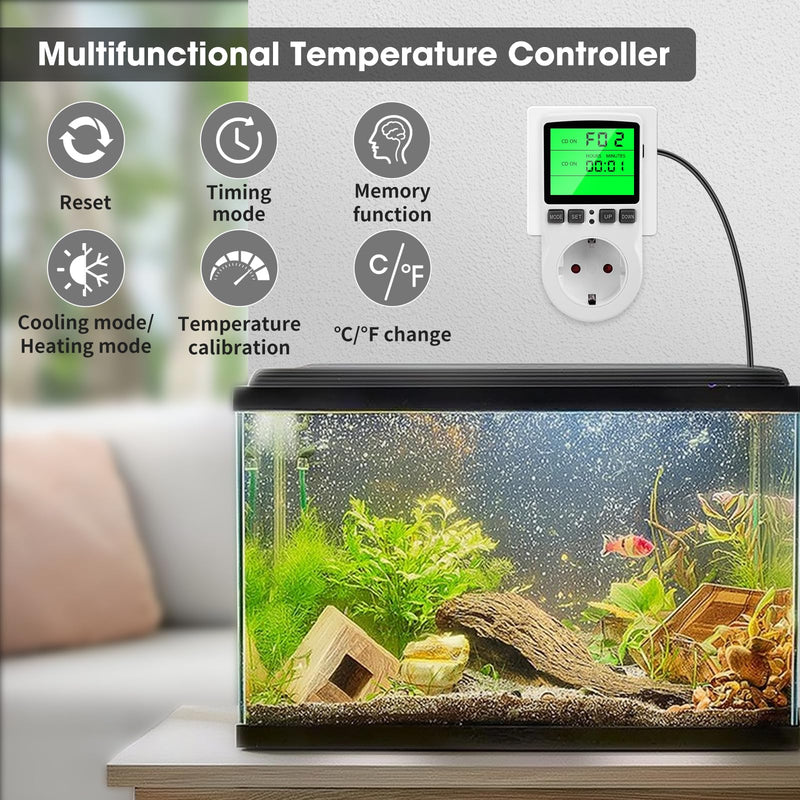 [Australia - AusPower] - diymore Temperature Controller Socket 230 V with Sensor Digital Thermostat Socket Temperature Switch with Timer for Greenhouse Aquarium Fridge Heating Cooling White 