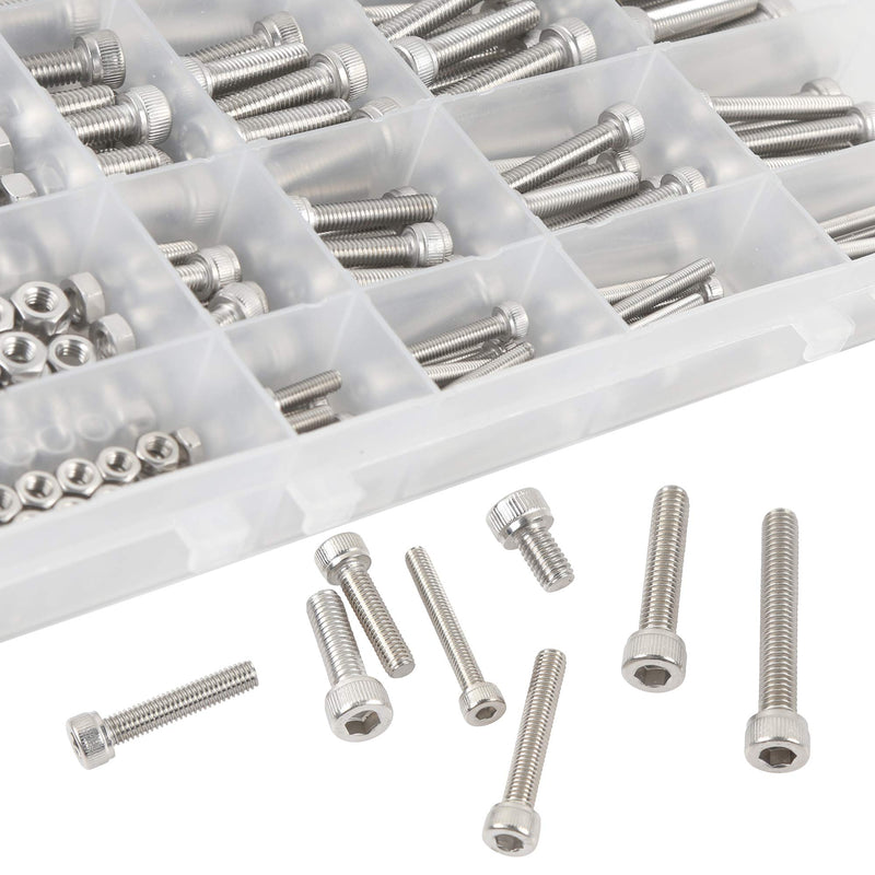 newlng Nuts and Bolts M3 M4 M5 M6 Nuts Kit 304 Stainless Steel Hex Socket Head Cap Metric Machine Screws Set for Bicycles 3D Printer Repair Furniture Fastening M3456-3