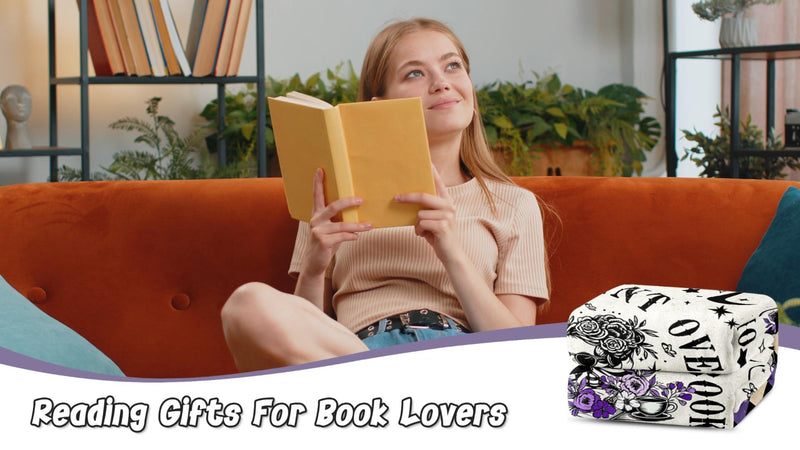 Book Lovers Gifts, Smutty Book Lover Gifts for Women, Reading Blanket 60x80 Skeleton-purple 60"x80"