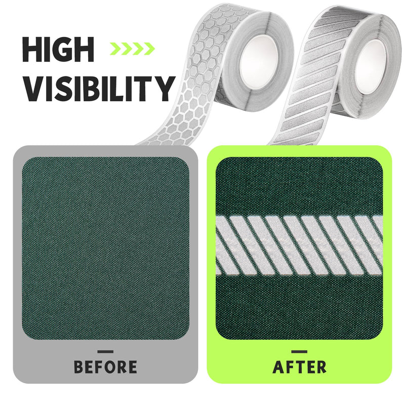 Crowye 2 Pcs 1" x 33ft/11 yard High Visibility Reflective Heat Transfer Vinyl Tape Silver Iron on Fabric Clothing Tape Safety Heat Transfer Film Supplies for Shirts, 2 Styles(Stripe, Cellular, Silver) Stripe, Cellular