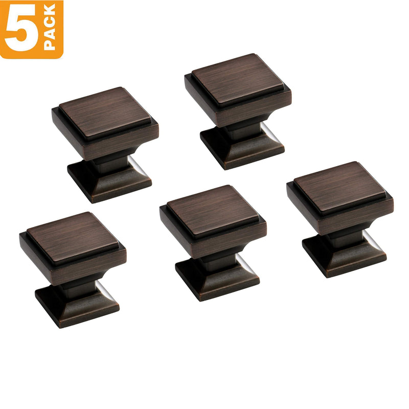Southern Hills Oil Rubbed Bronze Cabinet Knobs - Pack of 5 - Square Kitchen Drawer Pulls - Venetian Bronze Cabinet Hardware - Dresser Knobs - Drawer Knobs - Cupboard Handles - SHKM002-ORB-5