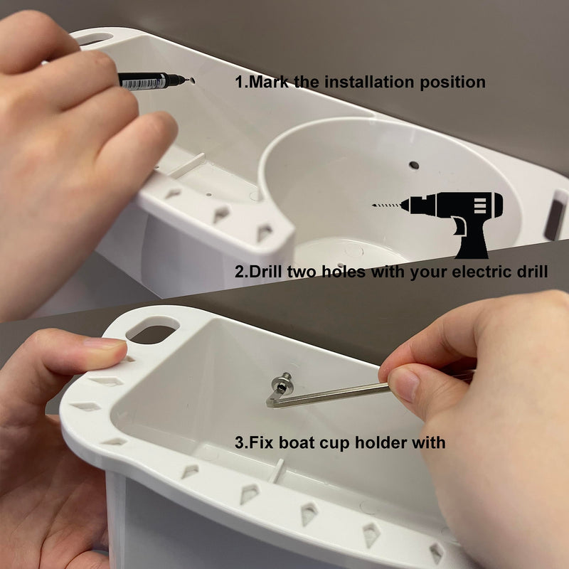 HIUMI 2 Pack Boat Caddy Organizer Marine Cup Holder Universal Fit for Bass Boat Kayak Pontoon Jon Boat Fishing Cabin Storage (2Pack-White) 2Pack-White