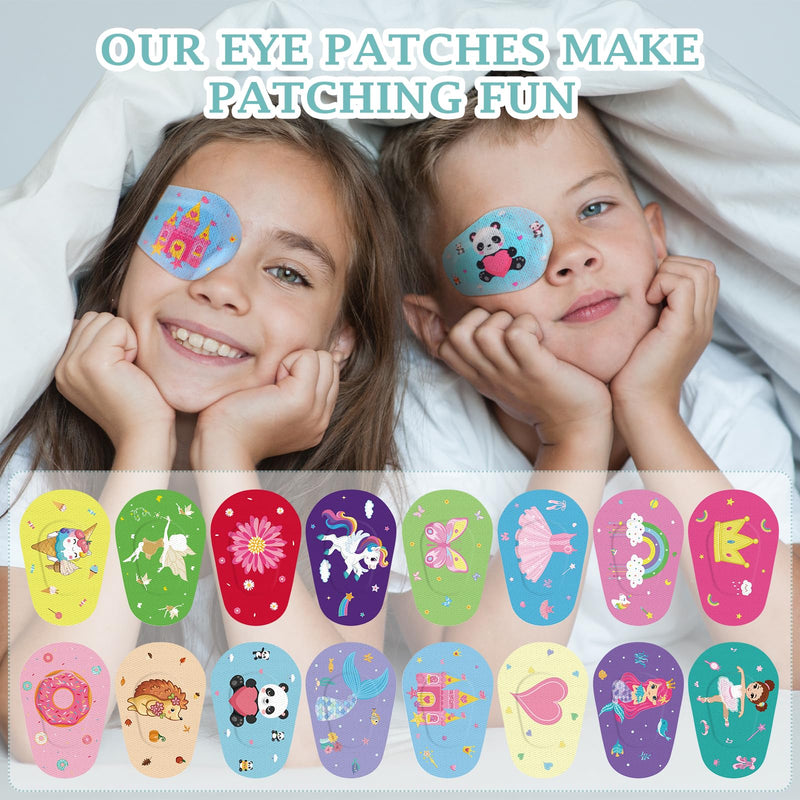 [Australia - AusPower] - Adhesive Eye Patches for Kids Girls 16 Styles Toddler Eye Patches Bulk Latex Free Eye Pad Light Blocking Fun Cute Designs Cotton Adhesive Bandages for Kids Toddler Girls Boys(80 Pcs) 80 